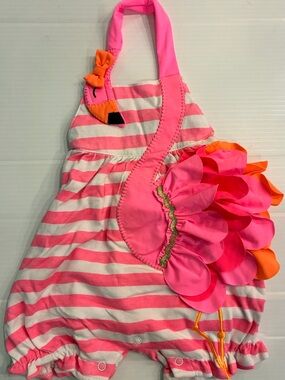 MudPie Pink Flamingo Stripe Baby Sun Bubble 0-6 Month Girls
